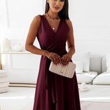 Veronica Robe de Soirée Femme – Longue Robe Élégante avec Décolleté en V, Ceinture à Nœud & Bretelles Spaghetti