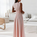 Veronica Robe de Soirée Femme – Longue Robe Élégante avec Décolleté en V, Ceinture à Nœud & Bretelles Spaghetti