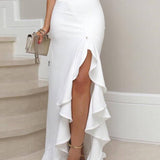 Alice Robe de Soirée Femme – Élégante Longue Robe Sans Manches avec Fente & Détail Asymétrique