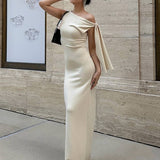 Winona Robe de Soirée Femme – Élégante Robe Longue Unilatérale Sans Manches au Design Uni