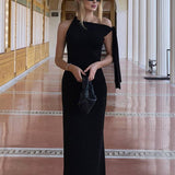 Winona Robe de Soirée Femme – Élégante Robe Longue Unilatérale Sans Manches au Design Uni