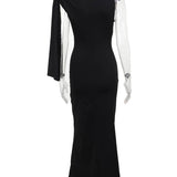 Winona Robe de Soirée Femme – Élégante Robe Longue Unilatérale Sans Manches au Design Uni