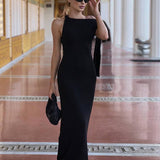 Winona Robe de Soirée Femme – Élégante Robe Longue Unilatérale Sans Manches au Design Uni