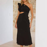 Shamine Robe de Soirée Femme – Longue Robe Asymétrique à Une Épaule avec Découpes Élégantes et Sans Manches