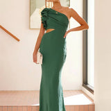 Shamine Robe de Soirée Femme – Longue Robe Asymétrique à Une Épaule avec Découpes Élégantes et Sans Manches