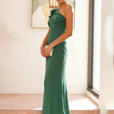 Shamine Robe de Soirée Femme – Longue Robe Asymétrique à Une Épaule avec Découpes Élégantes et Sans Manches