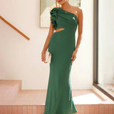 Shamine Robe de Soirée Femme – Longue Robe Asymétrique à Une Épaule avec Découpes Élégantes et Sans Manches