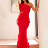 Shamine Robe de Soirée Femme – Longue Robe Asymétrique à Une Épaule avec Découpes Élégantes et Sans Manches