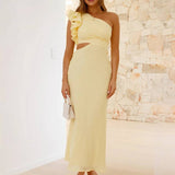 Shamine Robe de Soirée Femme – Longue Robe Asymétrique à Une Épaule avec Découpes Élégantes et Sans Manches