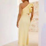 Shamine Robe de Soirée Femme – Longue Robe Asymétrique à Une Épaule avec Découpes Élégantes et Sans Manches