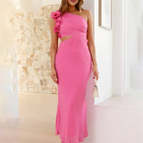 Shamine Robe de Soirée Femme – Longue Robe Asymétrique à Une Épaule avec Découpes Élégantes et Sans Manches