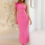 Shamine Robe de Soirée Femme – Longue Robe Asymétrique à Une Épaule avec Découpes Élégantes et Sans Manches