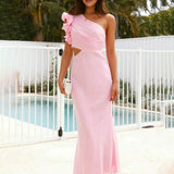 Shamine Robe de Soirée Femme – Longue Robe Asymétrique à Une Épaule avec Découpes Élégantes et Sans Manches