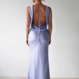 Yvette Robe de Soirée Femme – Longue Robe Sans Manches avec Dos Ouvert & Col Rond pour Gala