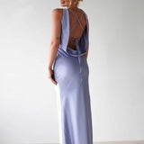 Yvette Robe de Soirée Femme – Longue Robe Sans Manches avec Dos Ouvert & Col Rond pour Gala