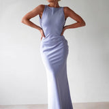 Yvette Robe de Soirée Femme – Longue Robe Sans Manches avec Dos Ouvert & Col Rond pour Gala