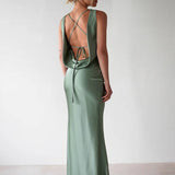 Yvette Robe de Soirée Femme – Longue Robe Sans Manches avec Dos Ouvert & Col Rond pour Gala