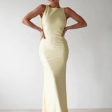 Yvette Robe de Soirée Femme – Longue Robe Sans Manches avec Dos Ouvert & Col Rond pour Gala