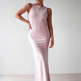 Yvette Robe de Soirée Femme – Longue Robe Sans Manches avec Dos Ouvert & Col Rond pour Gala