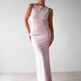 Yvette Robe de Soirée Femme – Longue Robe Sans Manches avec Dos Ouvert & Col Rond pour Gala