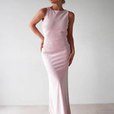 Yvette Robe de Soirée Femme – Longue Robe Sans Manches avec Dos Ouvert & Col Rond pour Gala