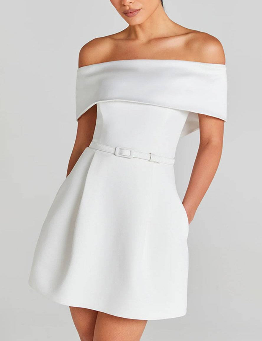 Haziel Robe de Cocktail Femme – Robe Patineuse Sans Manches avec Encolure Bateau, Ceinture & Coupe Élégante