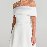 Haziel Robe de Cocktail Femme – Robe Patineuse Sans Manches avec Encolure Bateau, Ceinture & Coupe Élégante