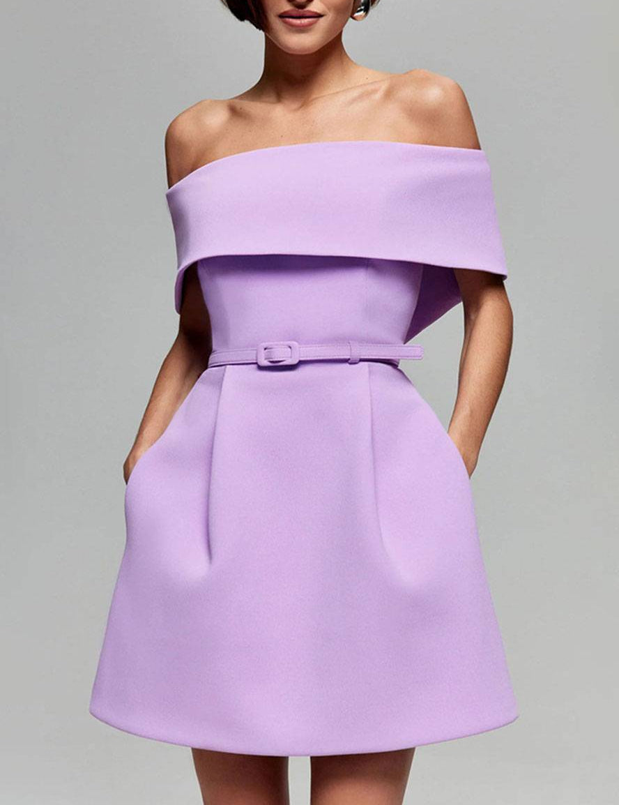 Haziel Robe de Cocktail Femme – Robe Patineuse Sans Manches avec Encolure Bateau, Ceinture & Coupe Élégante