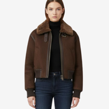 Camille Bomber Aviateur Femme Marron – Col Fausse Fourrure & Style Élégant Hiver