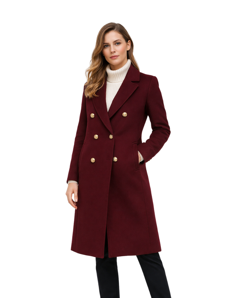 Charie Manteau Femme Long Tweed – Coupe Croisée Élégante, Double Boutonnage, Style Hiver