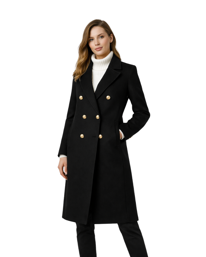 Charie Manteau Femme Long Tweed – Coupe Croisée Élégante, Double Boutonnage, Style Hiver