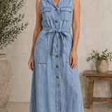 Susana - robe longue en denim sans manches pour femme - vue 3