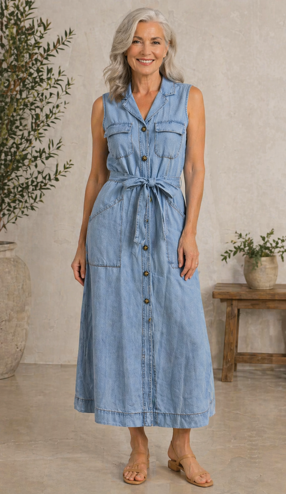 Susana - robe longue en denim sans manches pour femme - vue 3