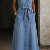 Susana - robe longue en denim sans manches pour femme