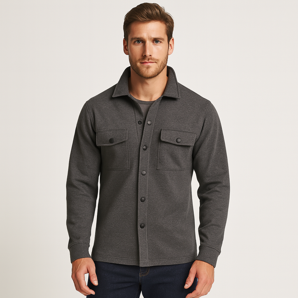 Noir Élan Overshirt Homme – Veste Chemise Casual Chic en Coton Mélangé Coupe Regular