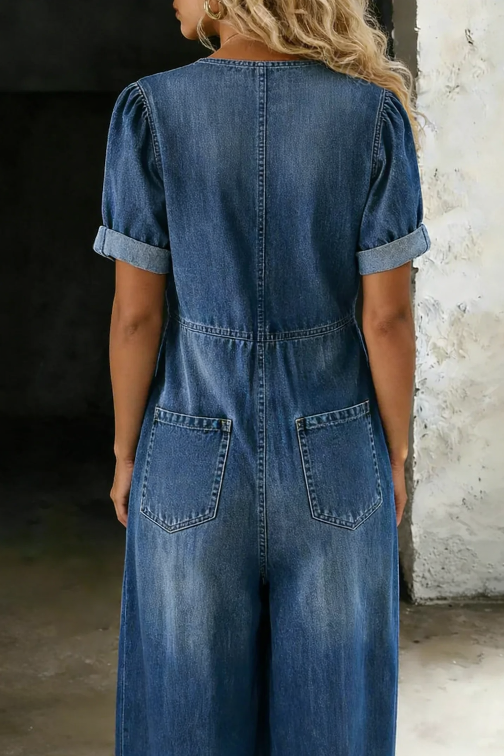 Naya - combinaison courte en denim à décolleté en V pour femme - vue 2