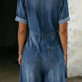 Naya - combinaison courte en denim à décolleté en V pour femme - vue 2