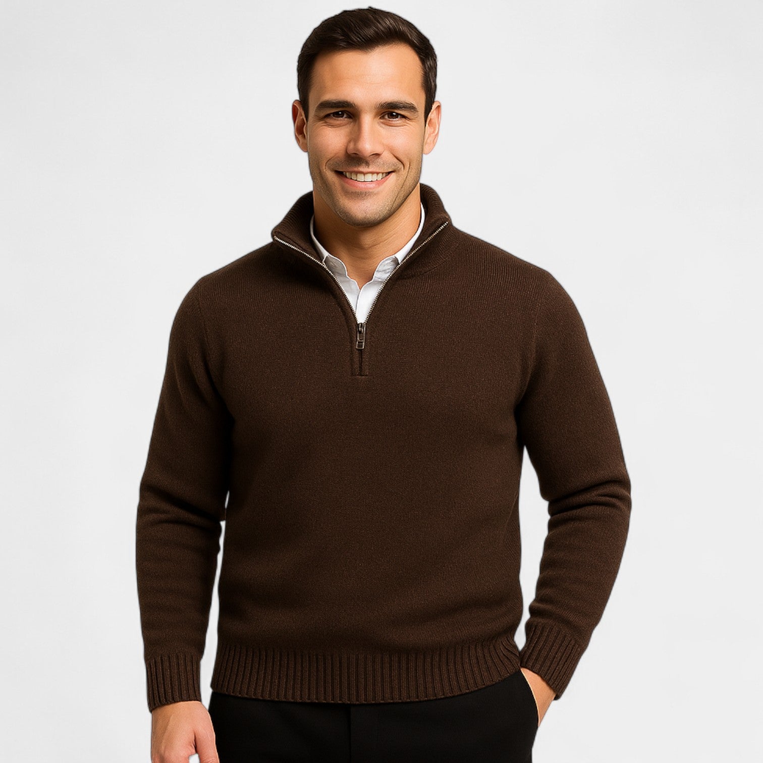 Archer Pull Homme Quart Zippé – Coton Mélangé Épais, Col Montant, Style Élégant Hiver