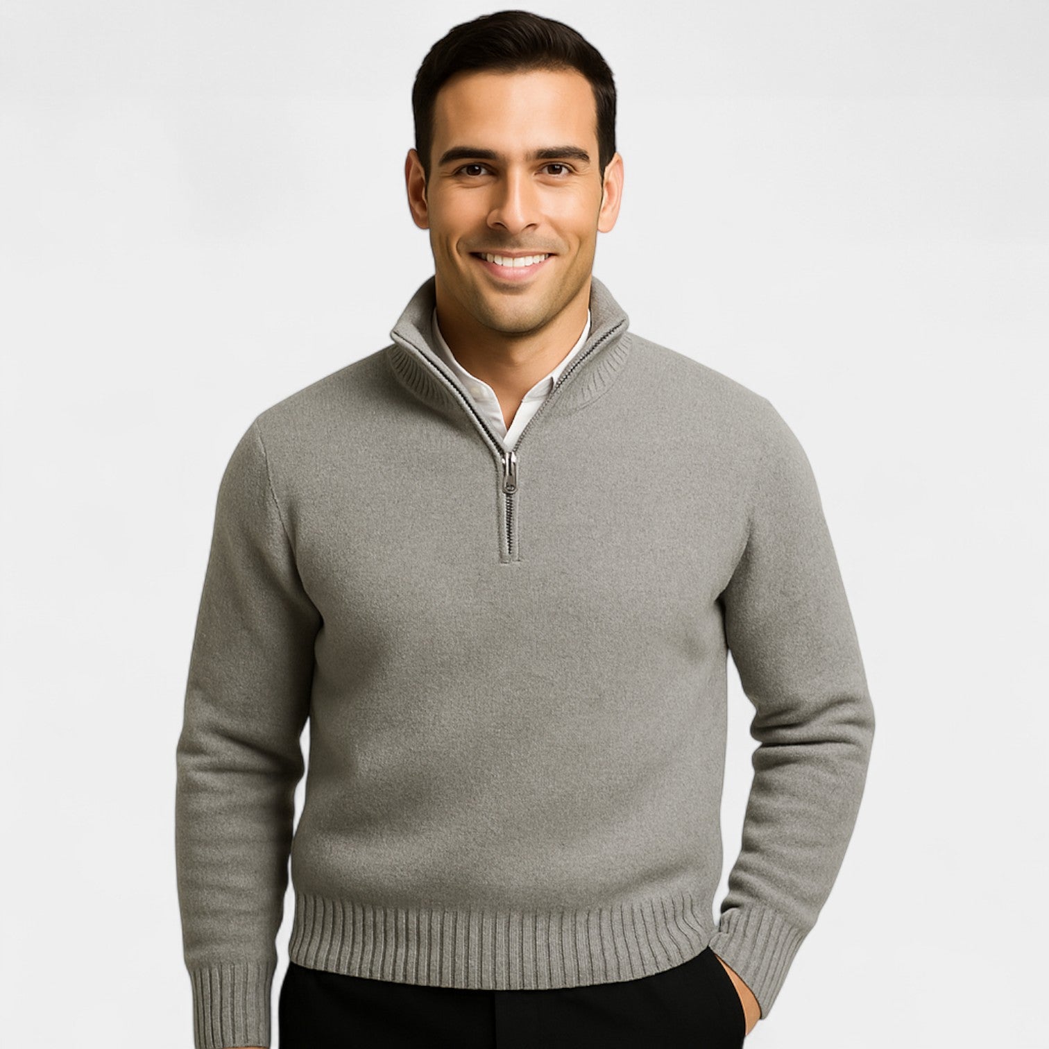 Archer Pull Homme Quart Zippé – Coton Mélangé Épais, Col Montant, Style Élégant Hiver