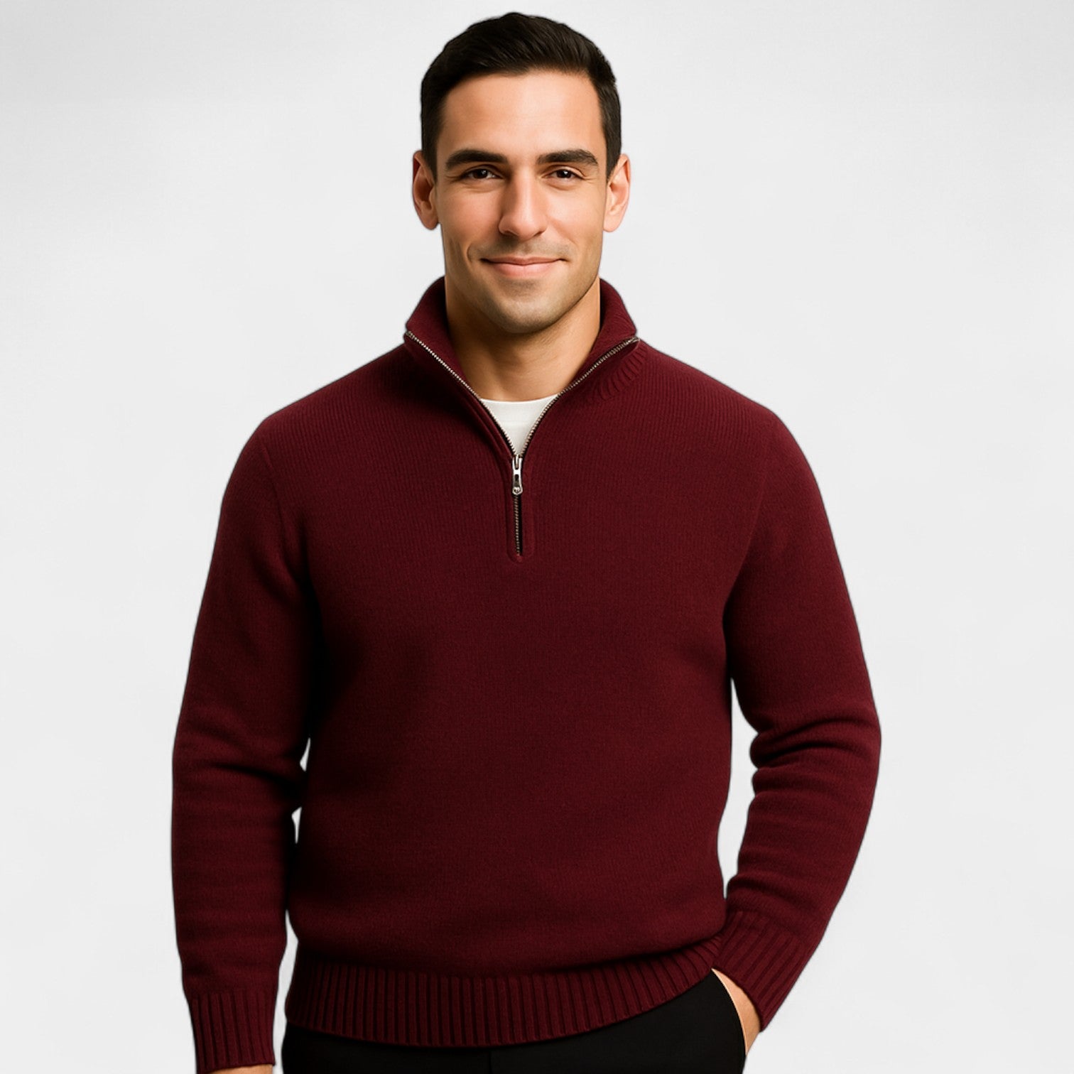 Archer Pull Homme Quart Zippé – Coton Mélangé Épais, Col Montant, Style Élégant Hiver