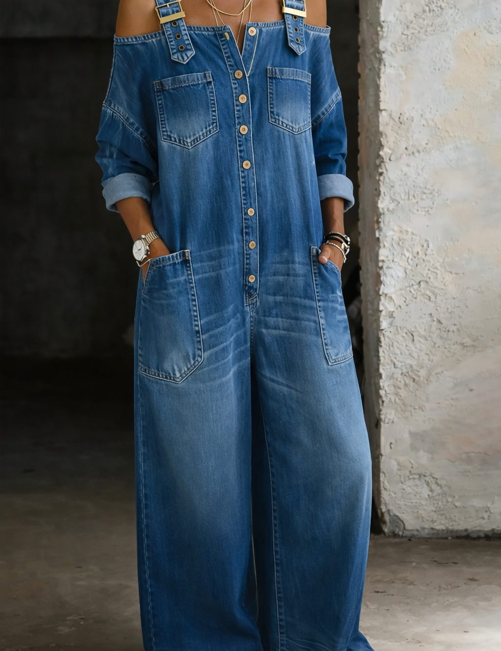 Sophia - salopette en denim à épaules dénudées pour femme