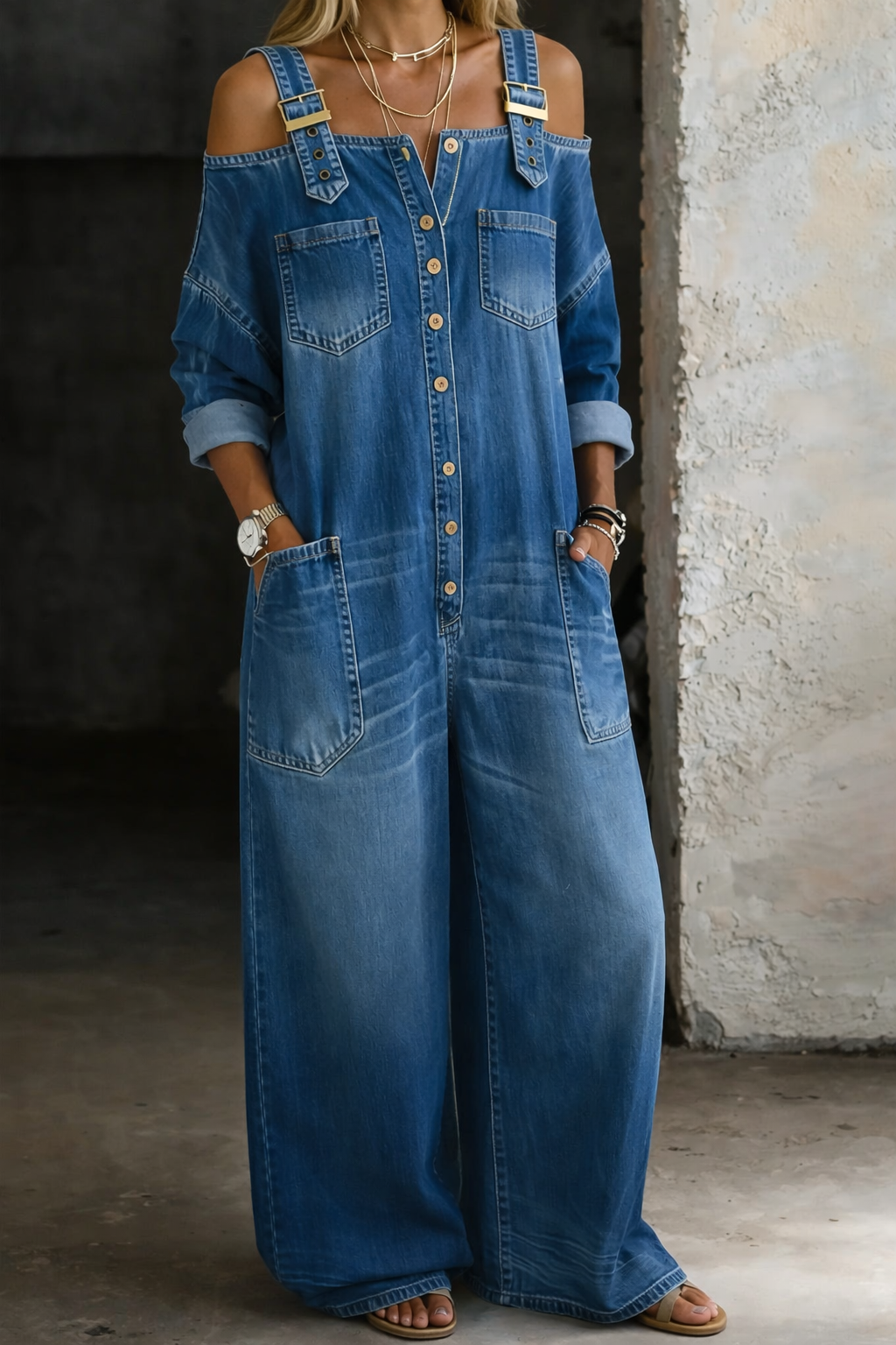 Sophia - salopette en denim à épaules dénudées pour femme