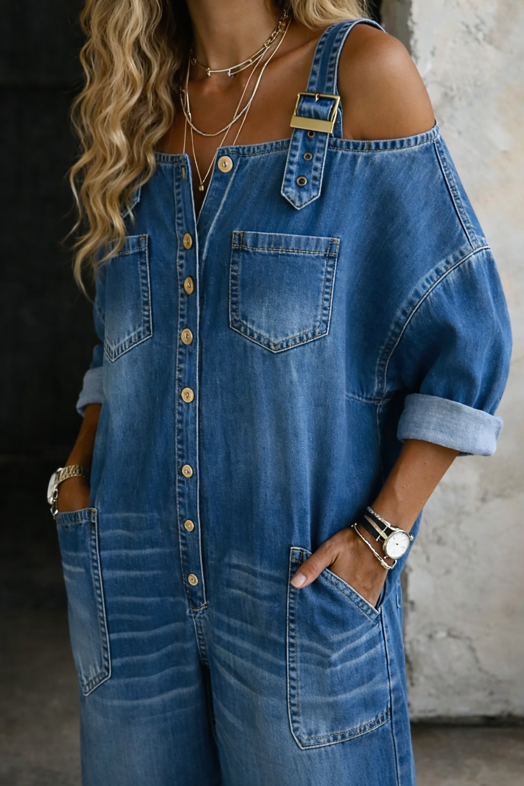 Sophia - salopette en denim à épaules dénudées pour femme - vue 2