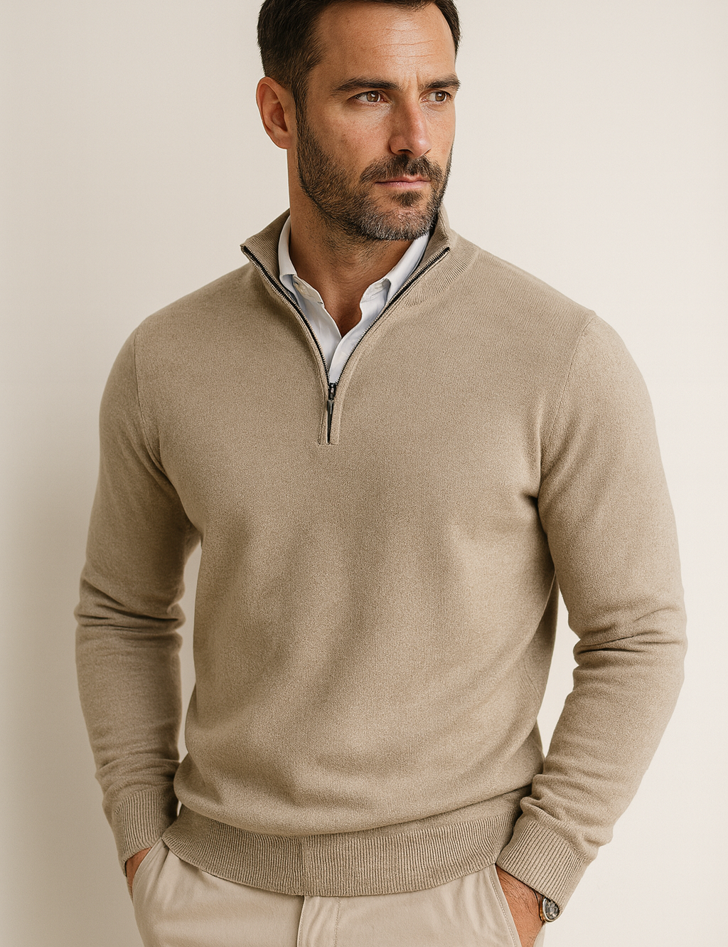 Zane Pull à Col Zippé Homme – Maille Mélange Coton Douce avec Coupe Moderne & Confort Toutes Saisons