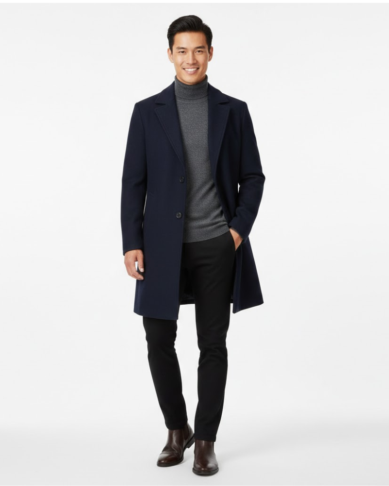 Cillian  Manteau Long en Laine Homme – Coupe Structurée, Simple Boutonnage & Style Hiver