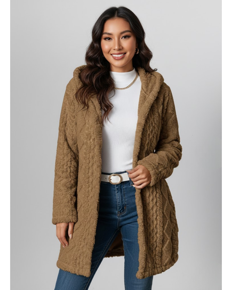 Coraline Cardigan Polaire Femme– Maille Épaisse, Texture Relief & Confort Hiver