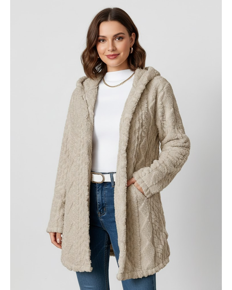 Coraline Cardigan Polaire Femme– Maille Épaisse, Texture Relief & Confort Hiver