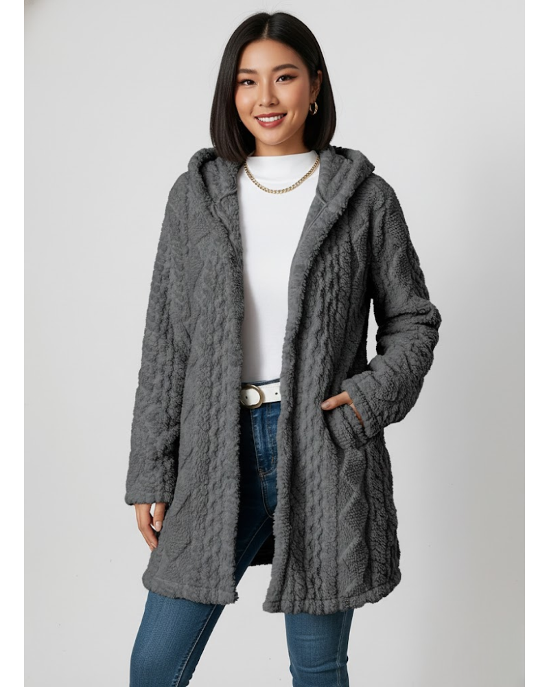 Coraline Cardigan Polaire Femme– Maille Épaisse, Texture Relief & Confort Hiver