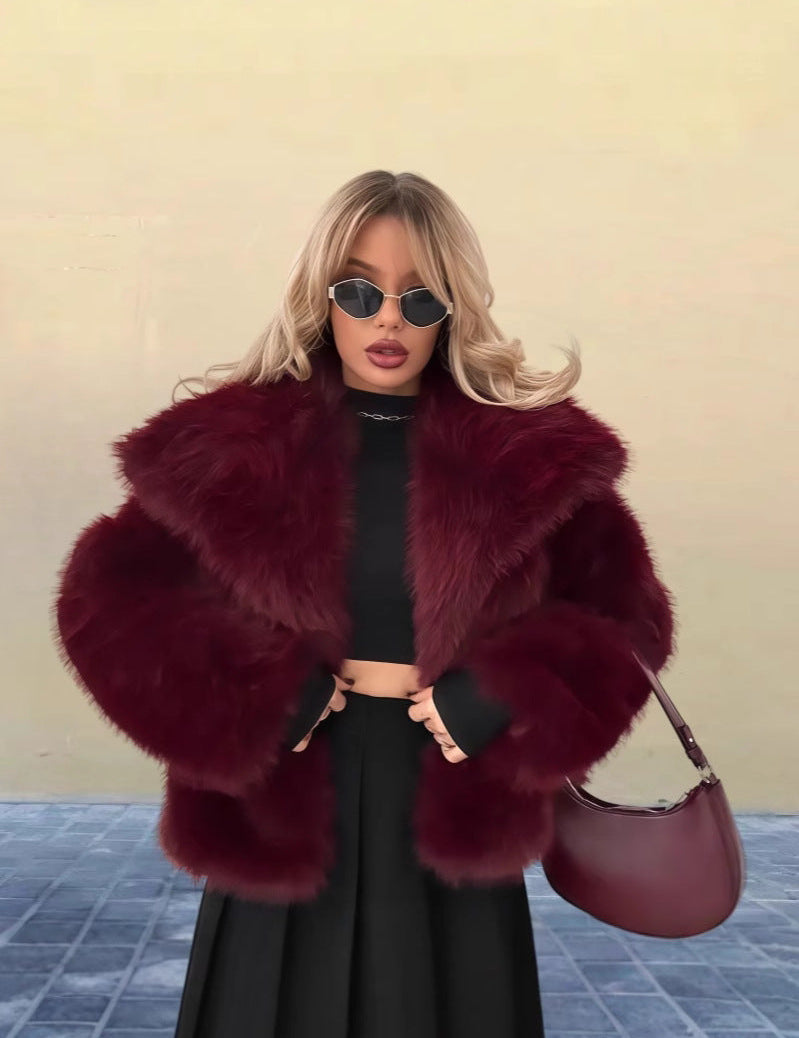 Everleigh Manteau Femme – Manteau Long en Fausse Fourrure avec Col Revers & Coupe Décontractée