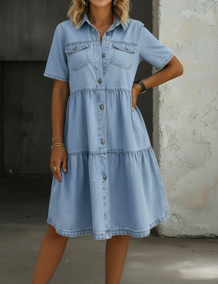 Sofía - robe midi en jean décontractée pour femme